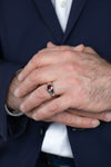 2.06 Carats Round Cut Burmese Ruby Men's Ring in Rose Gold & Platinum