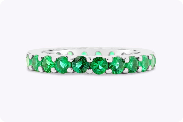 1.56 Carats Total Round Cut Emerald Eternity Wedding Band Ring in Platinum