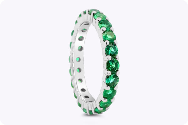 1.56 Carats Total Round Cut Emerald Eternity Wedding Band Ring in Platinum