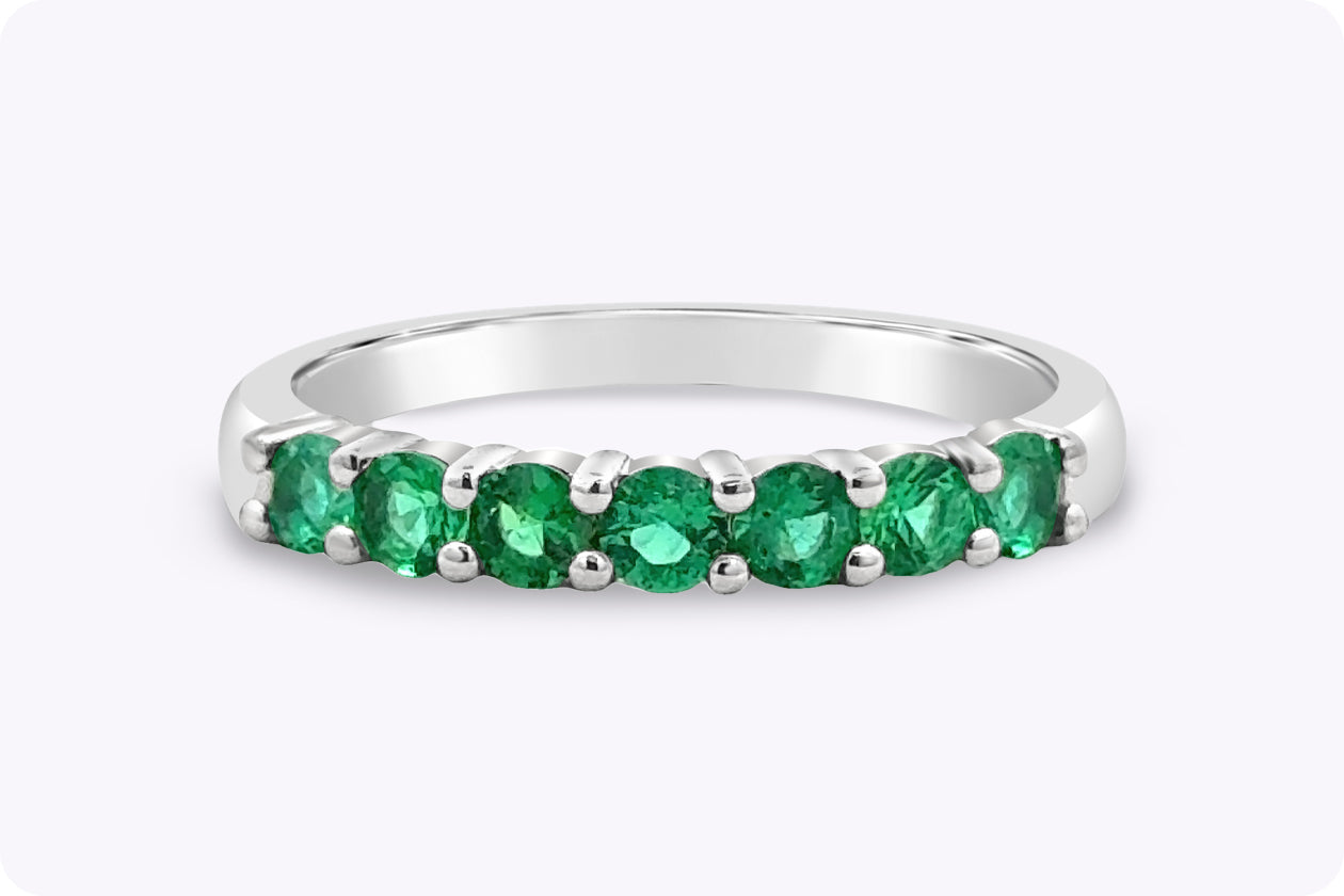 0.50 Carat Total Round Cut Emerald Half-Eternity Wedding Band in Platinum