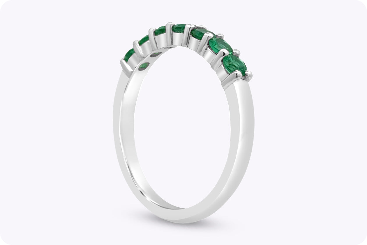 0.50 Carat Total Round Cut Emerald Half-Eternity Wedding Band in Platinum