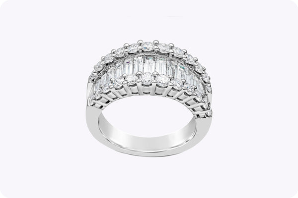 2.82 Carats Total Baguette and Round Diamond Wide Fashion Ring in White Gold
