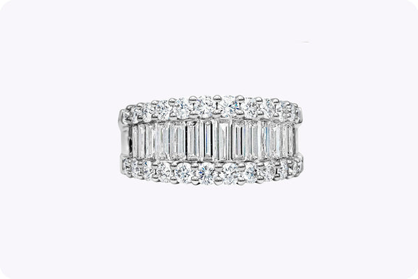 2.82 Carats Total Baguette and Round Diamond Wide Fashion Ring in White Gold