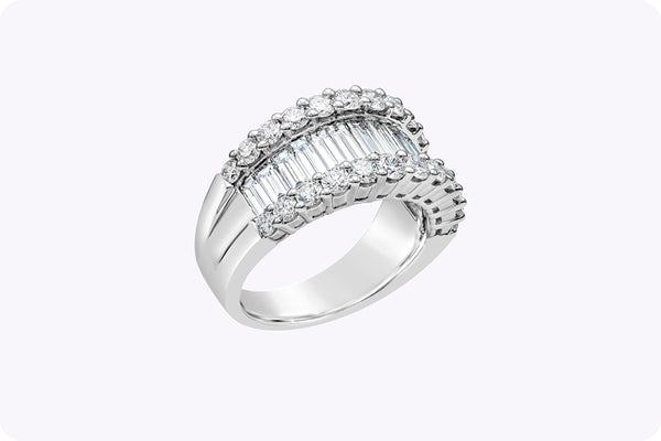 2.82 Carats Total Baguette and Round Diamond Wide Fashion Ring in White Gold