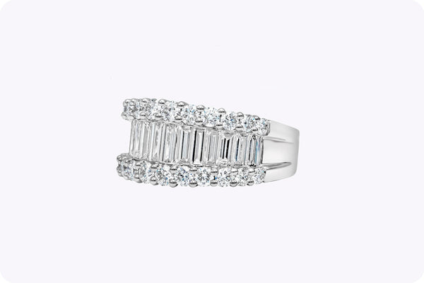 2.82 Carats Total Baguette and Round Diamond Wide Fashion Ring in White Gold
