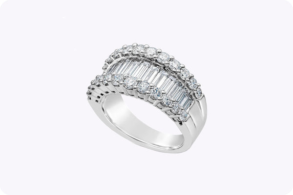 2.82 Carats Total Baguette and Round Diamond Wide Fashion Ring in White Gold