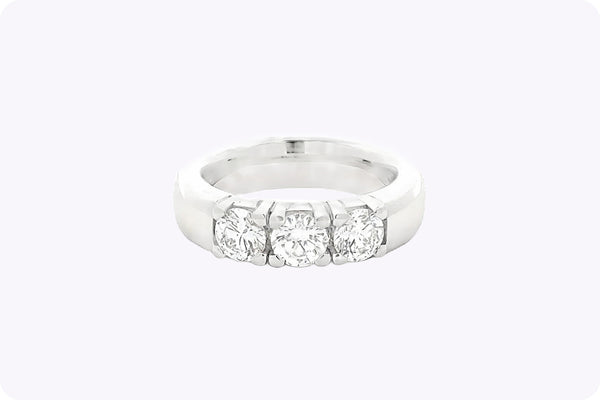 1.01 Carats Total Round Brilliant Cut Diamond Three-Stone Wedding Band in Platinum