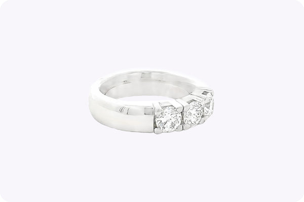 Total Round Brilliant Cut Diamond Three-Stone Wedding Band in Platinum