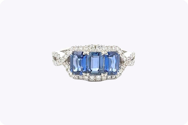 1.81 Carats Emerald Cut Sapphire & Diamond Ring