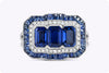 2.01 Carats Total Emerald Cut Sapphires & Diamond Double Halo Ring in Platinum