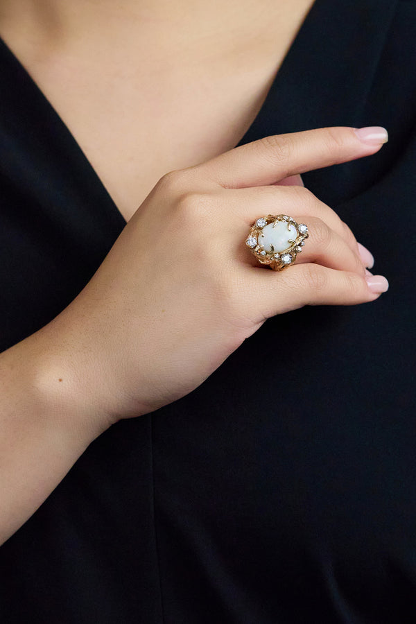 3.70 Carats Ethiopian Opal & Diamond Cocktail Ring