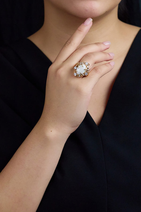 Ethereal 3.70-carat cabochon Ethiopian opal and diamond cocktail ring