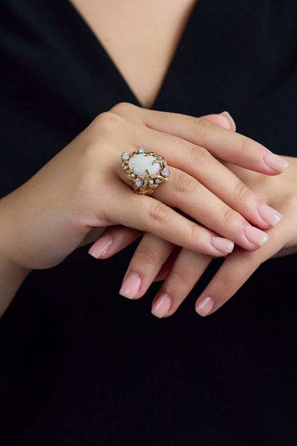 3.70-carat cabochon Ethiopian opal and diamond cocktail ring