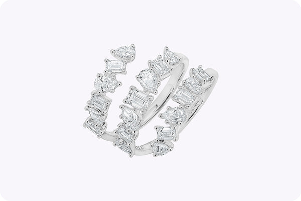 2.39 Carats Total Pear & Baguette Diamond Wrap Fashion Ring in White Gold