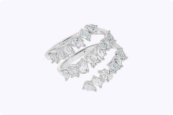 2.39 Carats Total Pear & Baguette Diamond Wrap Fashion Ring in White Gold
