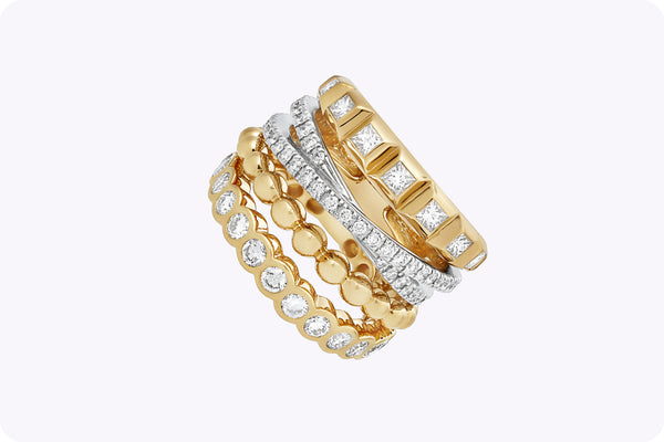 1.56 Carats Total Round & Princess Cut Diamond Fashion Ring in Two-Tone Gold