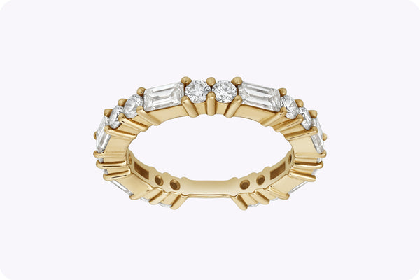 1.68 Carats Total Baguette & Round Cut Diamond Wedding Band in Yellow Gold