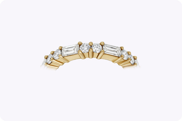 1.68 Carats Total Baguette & Round Cut Diamond Wedding Band in Yellow Gold