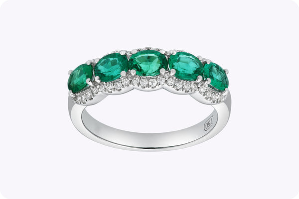 1.23 Carats Oval Cut Emerald & Diamond Halo Fashion Ring in White Gold