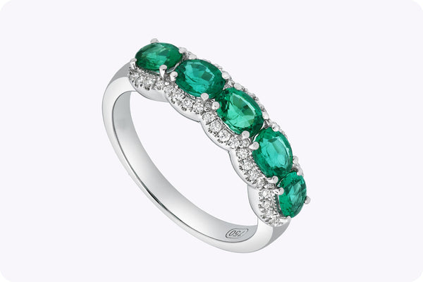 1.23 Carats Oval Cut Emerald & Diamond Halo Fashion Ring in White Gold