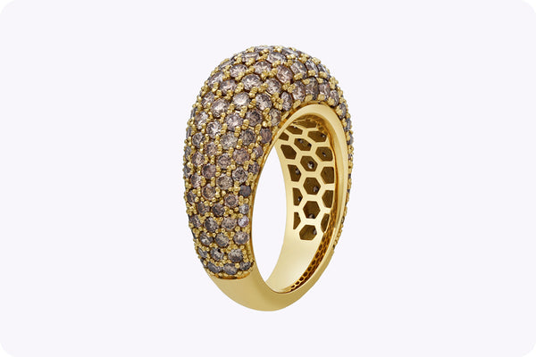 4.60 Carats Total Round Cut Cognac Diamond Dome Fashion Ring in Yellow Gold