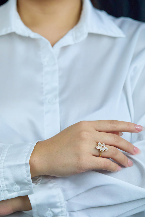 mixed cut diamond floral fashion ring in yellow gold by Roman Malakov