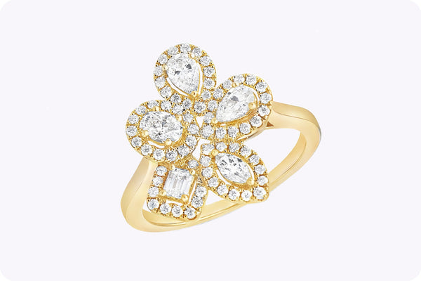 Mixed Cut Diamond Floral Fashion Ring in Yellow Gold