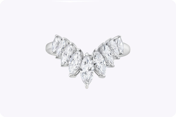 Marquise Diamond V-Shaped Fashion Ring in White Gold