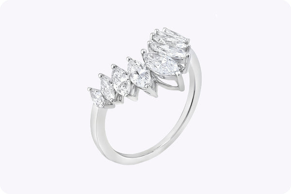 marquise diamond V-shaped fashion ring in white gold