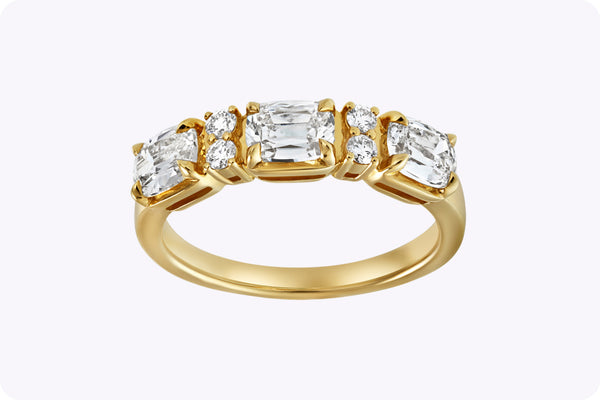 1.33 Carats Total Three-Stone Antique Cushion-Cut Diamond Wedding Band in Yellow Gold