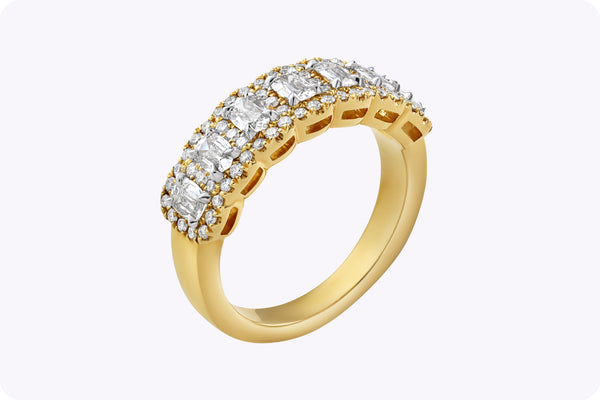 0.98 Carat Total Antique Cushion-Cut Diamond Seven-Stone Wedding Band in Yellow Gold