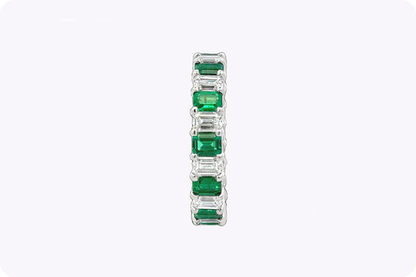 4.45 Carats Total Alternating Emerald-Cut Emerald and Diamond Wedding Band in Platinum