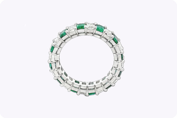 4.45 Carats Total Alternating Emerald-Cut Emerald and Diamond Wedding Band in Platinum