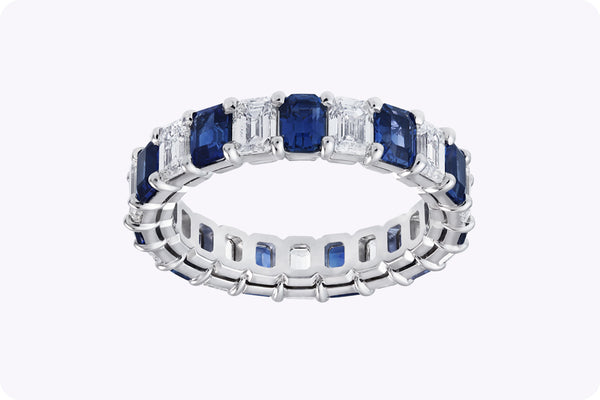 5.14 Carats Total Alternating Emerald-Cut Sapphire and Diamond Wedding Band in Platinum