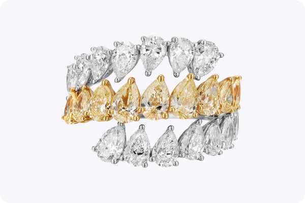 4.01 Carats Total Pear-Shaped Diamond Three-Row Fashion Ring in Two-Tone Gold
