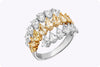 4.01 Carats Total Pear-Shaped Diamond Three-Row Fashion Ring in Two-Tone Gold