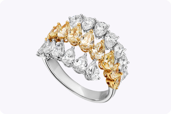 4.01 Carats Total Pear-Shaped Diamond Three-Row Fashion Ring in Two-Tone Gold