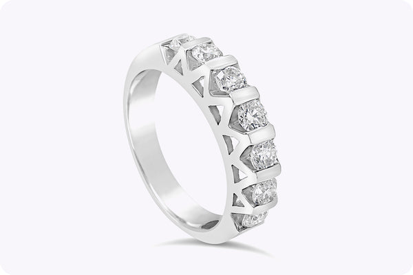 0.80 Carat Total Round Diamond Bar Set Seven-Stone Wedding Band Ring in White Gold