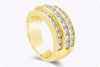 2.05 Carat Total Round Diamond Three Row Wedding Band Ring in Yellow Gold