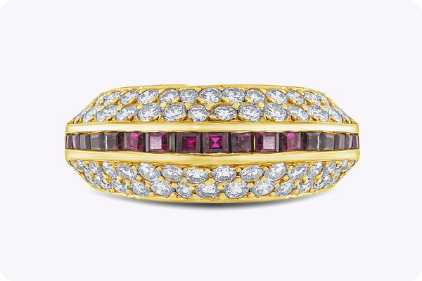 2.04 Carats Total Round Diamond & Ruby Fashion Ring in Yellow Gold