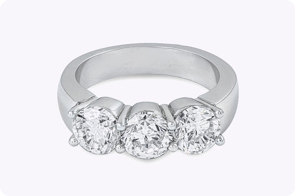 3.01 Carats Total Round Brilliant Cut Diamond Three-Stone Wedding Band Ring in Platinum