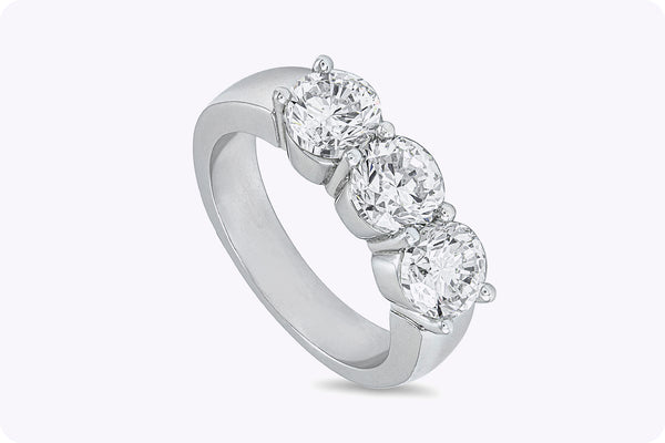 3.01 Carats Total Round Brilliant Cut Diamond Three-Stone Wedding Band Ring in Platinum