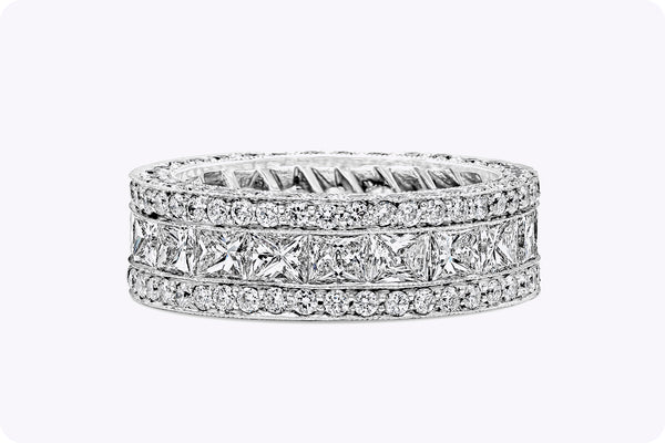 5.15 Carat Total Princess Cut Diamond Encrusted Wedding Band Ring in Platinum