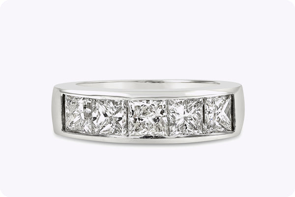 2.51 Carat Total Princess Cut Diamond Channel Set Five-Stone Wedding Band Ring in Platinum