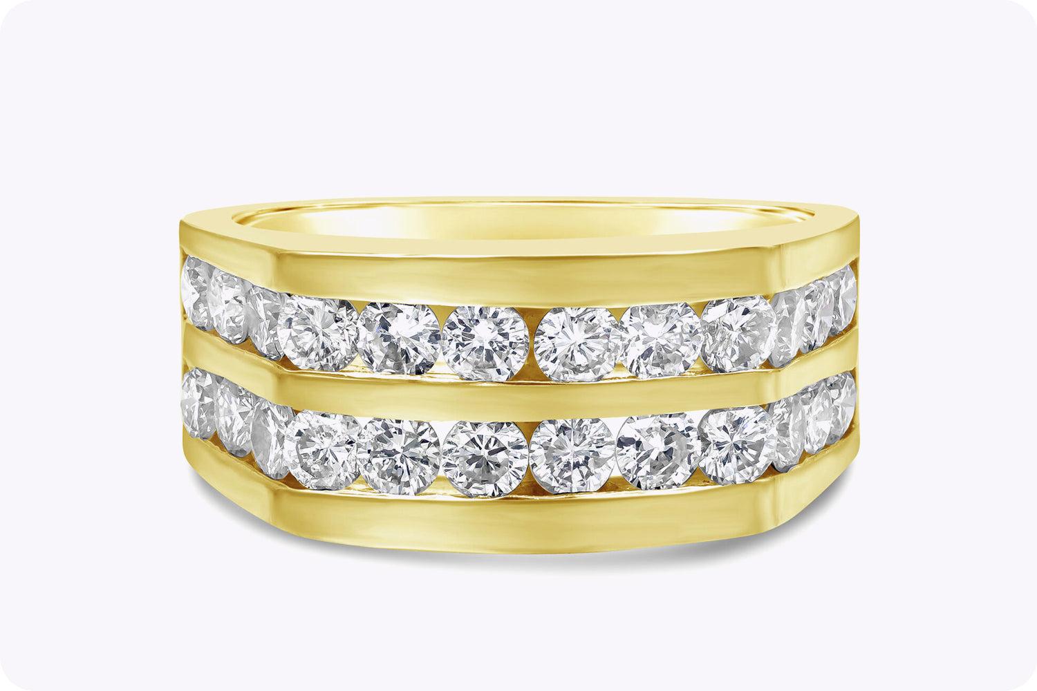 2.05 Carats Total Round Diamond Double-Row Men's Wedding Band in Yellow Gold