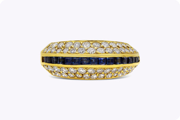 2.01 Carats Total Round Brilliant Cut Diamond & Sapphire Ring in Yellow Gold