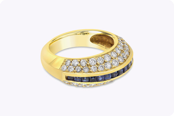 2.01 Carats Total Round Brilliant Cut Diamond & Sapphire Ring in Yellow Gold