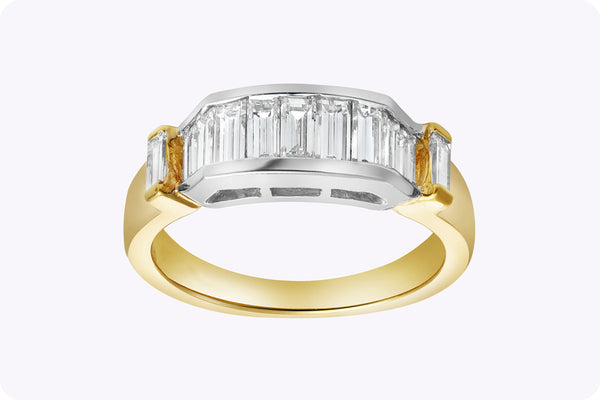 1.25 Carats Total Baguette Cut Diamond Fashion Ring in Two-Tone Gold