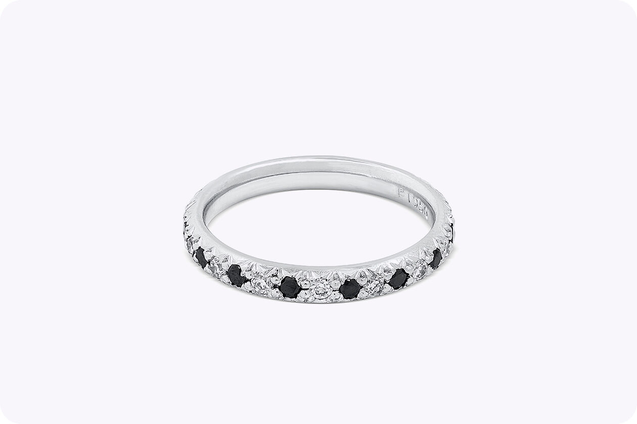 0.45 Carat Alternating White & Black Diamond Eternity Wedding Band in Platinum