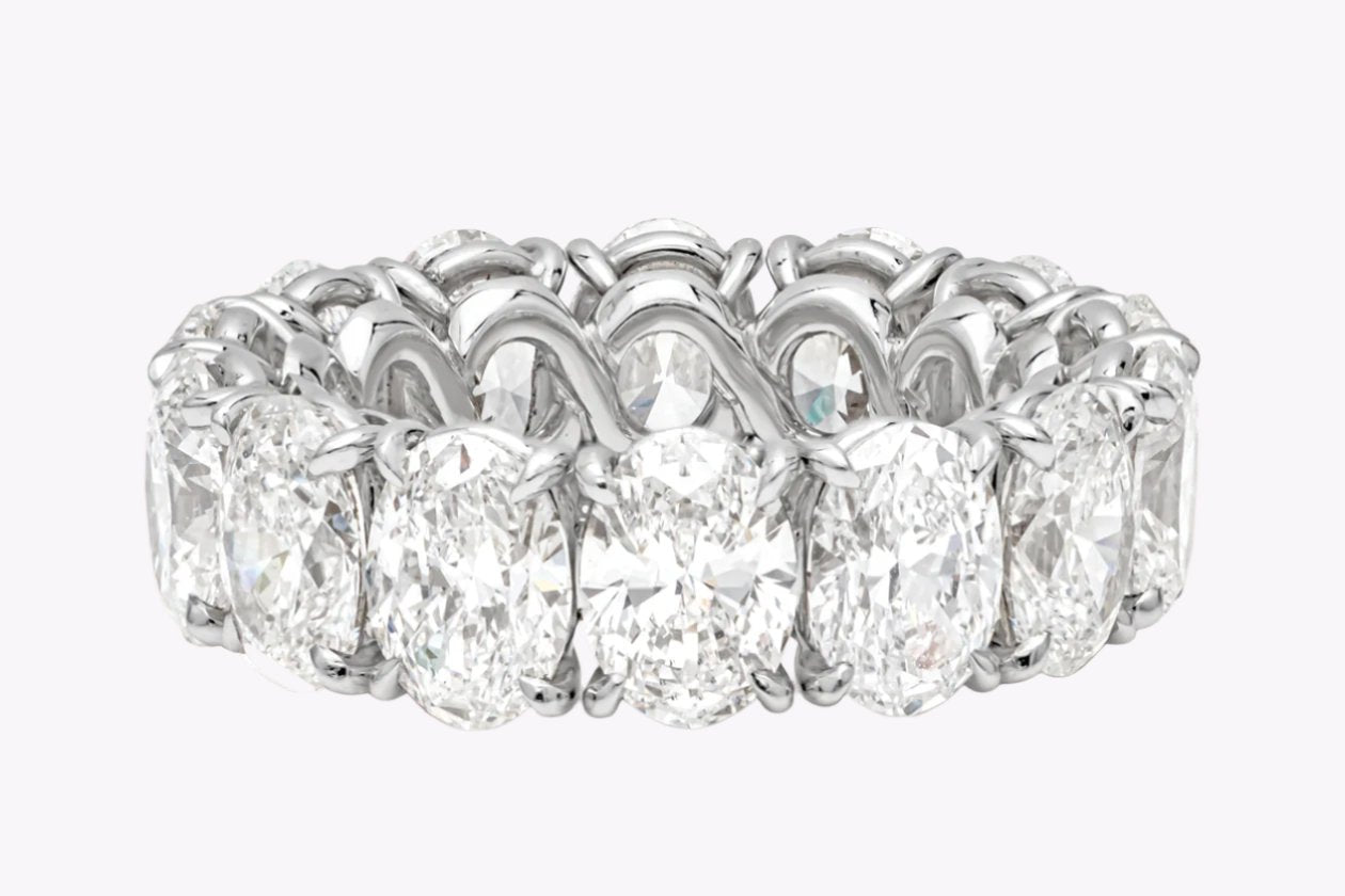 GIA Certified 10.25 Carats Total Oval Cut Diamond Eternity Wedding Band in Platinum